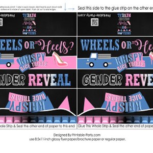 Druckbare Krispy Reis-Leckerei-Etiketten | Wheels or Heels Geschlecht offenbaren Blau Pink | Sofort Download
