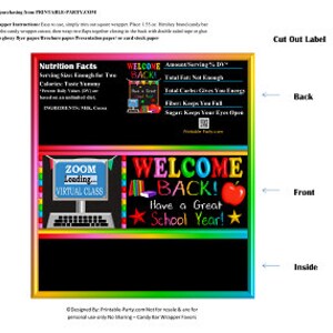 Printable Candy Bar Wrappers | Welcome Back To School Virtual Online Class Chocolate Bar Labels | Instant Download