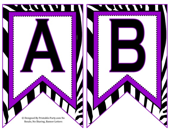5x8 Inch Swallowtail Purple Black Zebra Printable Banner Letters Il_570xn