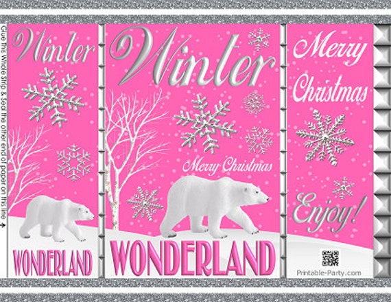 Merry Christmas Winter Wonderland Pink Silver White Printable Potato Chip Bags | Holiday Gift Wrapper Bag Il_570xn
