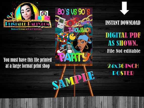 Printable Poster 24x36 Inch | Throwback Retro I Love The 80's vs 90's Party Gold Hip Hop | Party Favors Il_570xn