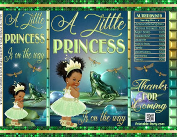 Printable Potato Chip Bags | Princess and the Frog Afro Puff African Baby Shower Favors Green Gold Teal Il_570xn