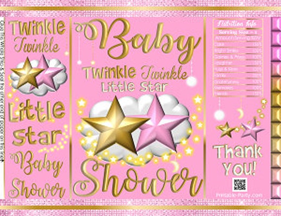 Printable Potato Chip Bags | Pink Gold Twinkle Twinkle Little Star | Nursery Rhyme Baby Shower Favors Il_570xn