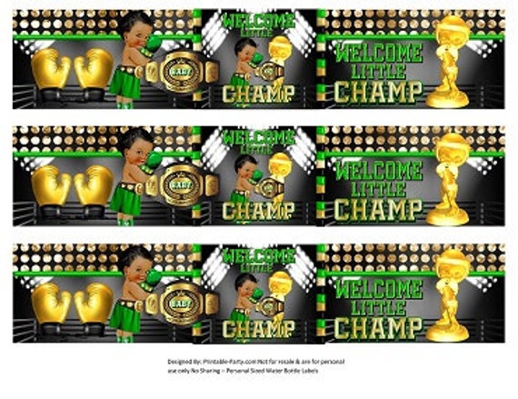 Printable Water Bottle Labels | Boxing Boxer Little Champ Sports African Green Gold Black Drink Wrappers | Instant Download Il_570xn