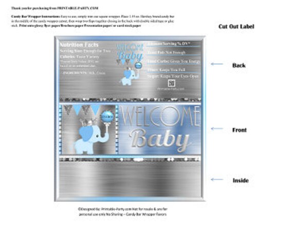 Printable Candy Bar Wrappers | Elephant Boy Royal Blue Silver Baby Shower Chocolate Bar Labels | Instant Download Il_570xn