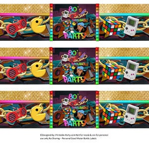Printable Water Bottle Labels |  Throwback Retro I Love The 80&#39;s Birthday Gold Hip Hop Drink Wrappers | Instant Download