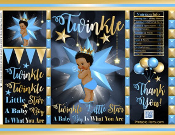 Printable Potato Chip Bags | African American Royal Prince Blue Gold Twinkle Little Star Baby Shower Il_570xn
