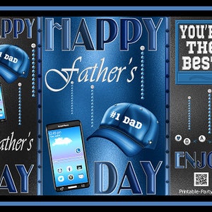 Printable Potato Chip Bags | Happy Father&#39;s Day Dad Gift Wrapper Label | Blue Black White