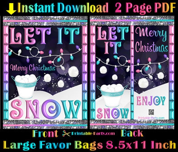 Large Printable Chip Bags 8x11 Inch | Christmas Snow Snowball Purple Pink Teal | Instant Download Favors Il_570xn