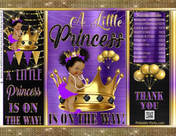 Printable Potato Chip Bags | Purple Black Gold Crown | Afro Puffs Tutu Princess Royal Girl African Baby Shower Favors Il_570xn