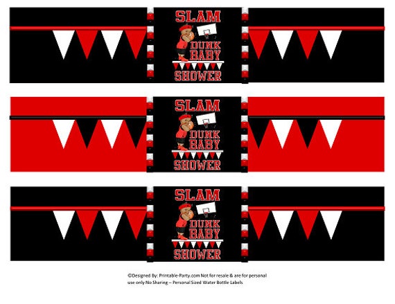 Printable Water Bottle Labels | Slam Dunk Sports Baby Shower African American Drink Wrappers | Instant Download Il_570xn