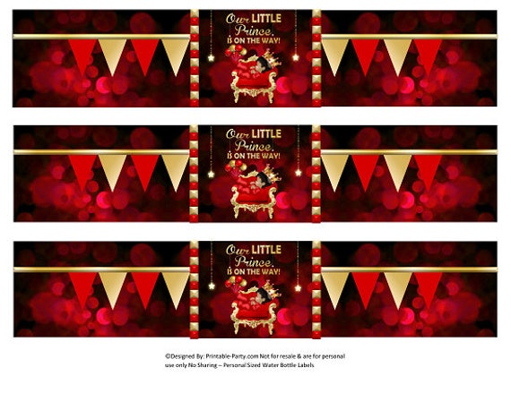 Printable Water Bottle Labels | Royal Prince Sleep Red Gold Baby Shower African American Drink Wrappers | Instant Download Il_570xn