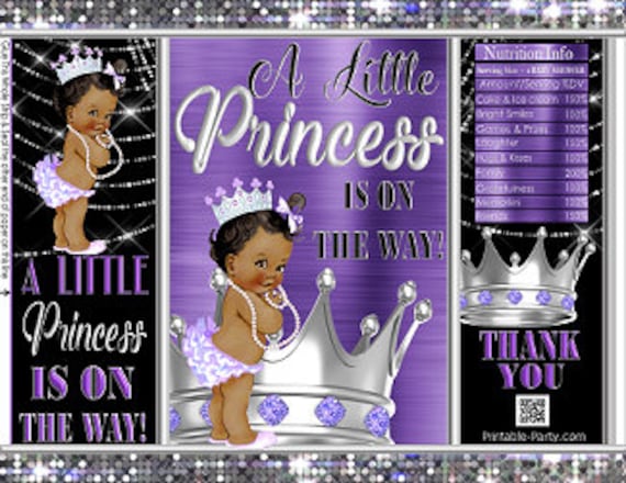 Printable Potato Chip Bags Tutu Princess Royal Girl African Vintage Baby Shower Favors Purple Lavender Silver Crown