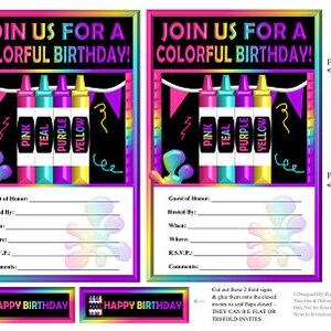 Printable PDF Party Invitations Write In | Crayon Coloring Book Slime Birthday |  Rainbow Black