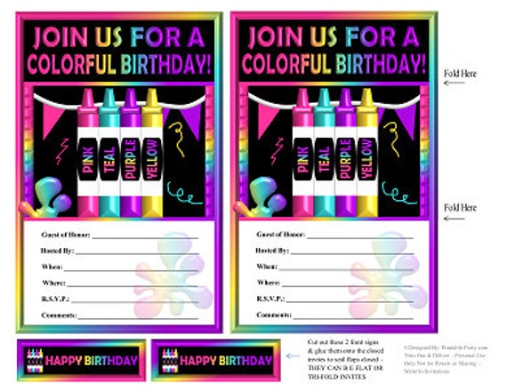 Download Printable Pdf Party Invitations Write In Crayon Coloring Book Slime Birthday Rainbow Black By Printable Party Com Catch My Party