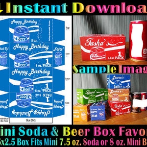 Printable Mini Soda Beer Box 7 or 8 oz Drink Cans | Instant Download Favor Boxes |Treat Box | Party Box