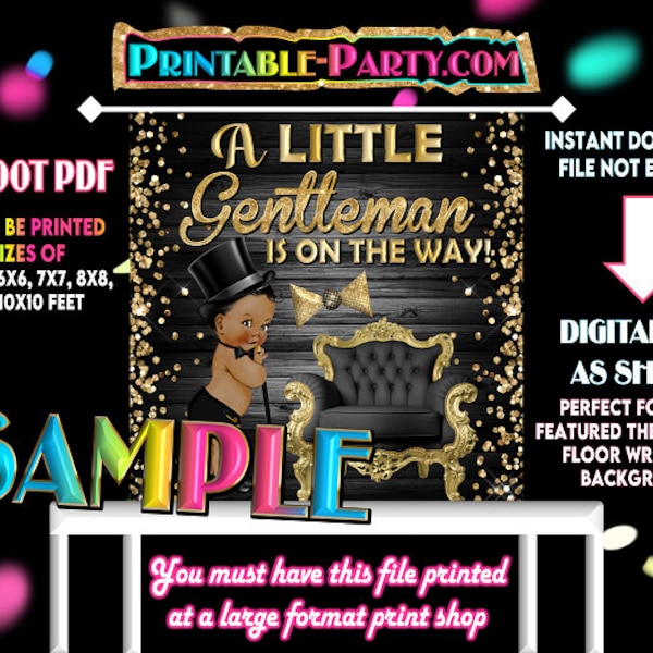 Backdrop Banner 4x4 Foot Printable PDF Instant Download | Ethnic African Little Gentleman Bowtie Black Gold Baby Shower | lil Man