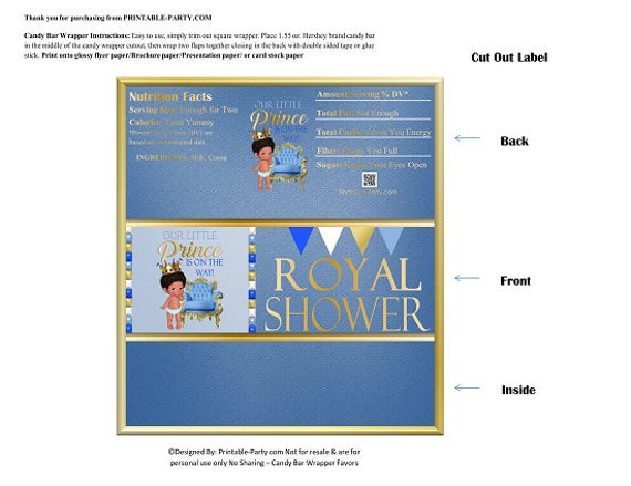Printable Candy Bar Wrappers | Royal Prince Blue White Gold African American Baby Shower Chocolate Bar Labels | Instant Download Il_570xn