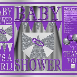 Printable Potato Chip Bags | Diaper Girl Baby Shower Purple Silver | Party Favor Bags