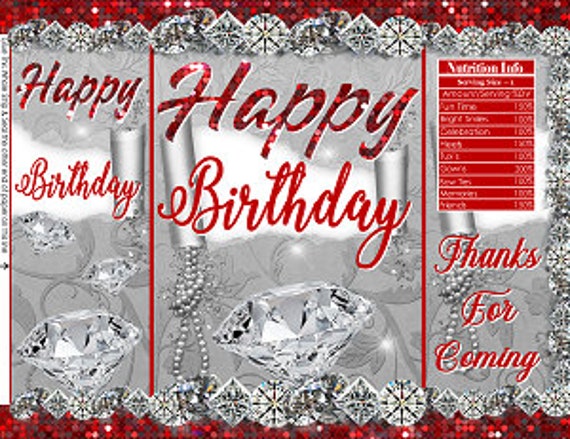 Printable Potato Chip Bags | Bling Diamond Pearls Glitter Sequin Birthday Red Silver White Gray | Party Favors Il_570xn