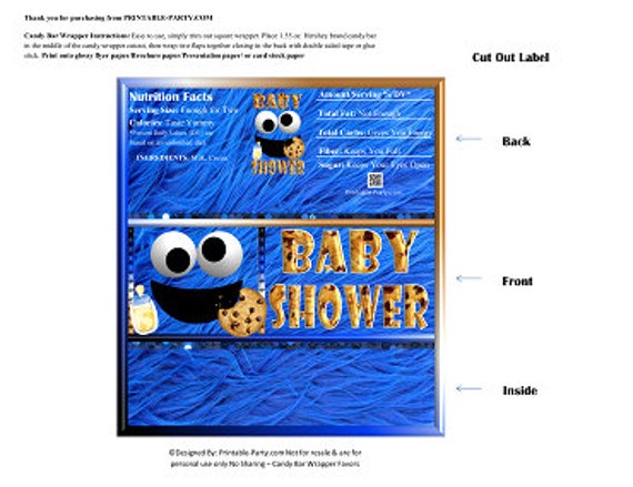 Printable Candy Bar Wrappers | Cookies MIlk Monster Blue Baby Shower Chocolate Bar Labels | Instant Download Il_570xn