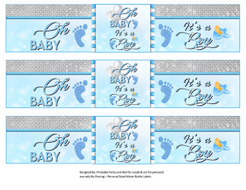 Printable Water Bottle Labels Oh Baby Boy Blue White Baby | Etsy