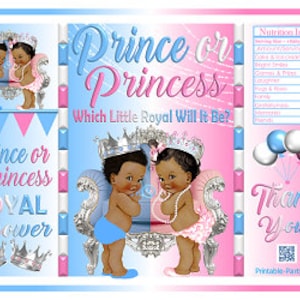 Printable Potato Chip Bags | African American Royal Gender Reveal Baby Shower | Pink Blue White