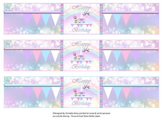 unicorn bottle water labels printable rainbow birthday theme instant