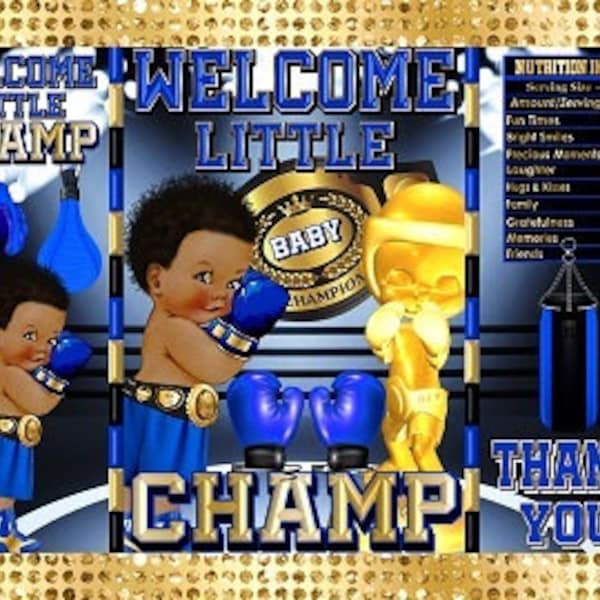 Printable Potato Chip Bags | Boxing Ring Little Champ Boxer Sports Baby Shower Blue Gold Black | Party Favors