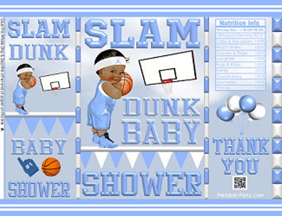 Printable Chip Bags | Instant Download Favor Bags | Ethnic African Amercian Blue White | Basketball Sports Slam Dunk Baby Shower Il_570xn