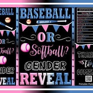 Bedruckbare Kartoffelsäckchen | Baseball oder Softball Geschlecht Reveal Schwarz Pink Blau | Baby Shower Gastgeschenke