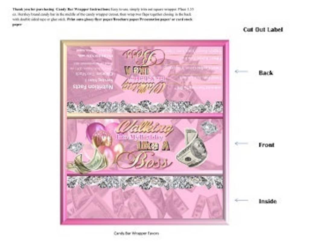 Printable Candy Bar Wrappers | Happy Birthday Pink Gold Bling Diamond ...