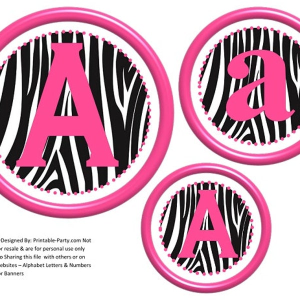 6 Inch Circle Zebra & Hot Pink Banner Letters