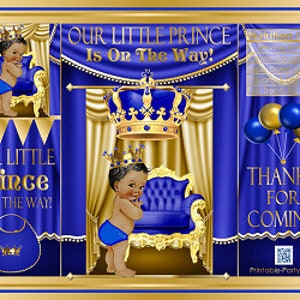 Printable Potato Chip Bags | Blue Gold Prince | Ethnic African Amercian Boy | Royal Baby Shower Favors