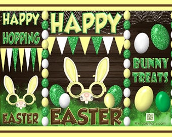 Printable Easter Bunny Eggs Treat Gift Wrap Bags Yellow Green White | Potato Chip Bag Label Wrapper