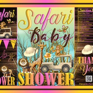 Printable Potato Chip Bags Safari Girl Animals Jungle Pink Yellow Brown Baby Shower Favors image 1