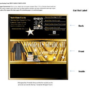 Printable Candy Bar Wrappers | Gold Black Congrats Graduate Graduation Chocolate Bar Labels | Instant Download