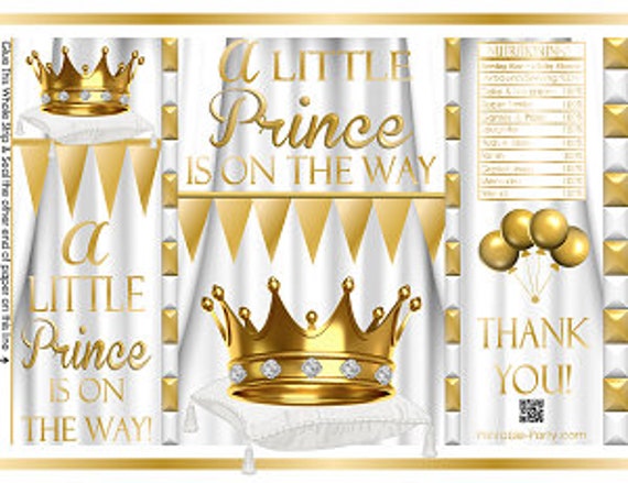 Printable Potato Chip Bags | Boy Royal Prince Baby Shower White Gold | Crown Party Favors Il_570xn