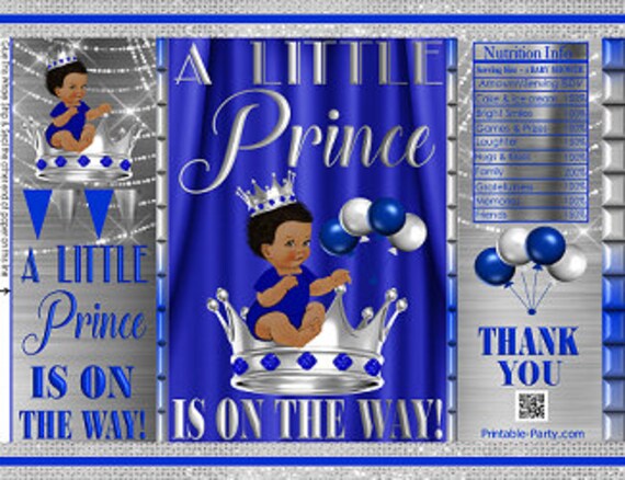 Printable Potato Chip Bags | Blue Silver Gray Little Prince African Ethnic Boy | Royal Crown Baby Shower Favors Il_570xn