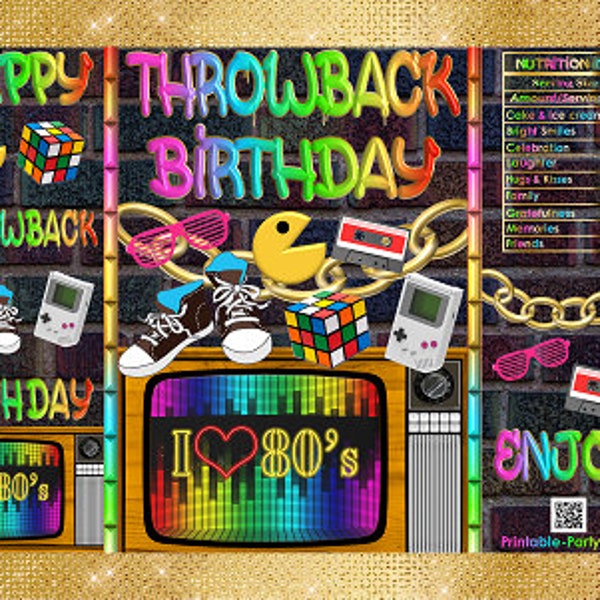 Printable Potato Chip Bags | Throwback Retro I Love The 80's 90's Birthday Gold Hip Hop | Party Favors