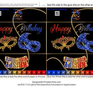 Printable Krispy Rice Treat Labels |  Mardi Gras Masquerade Red Black Blue Gold Birthday  | Instant Download