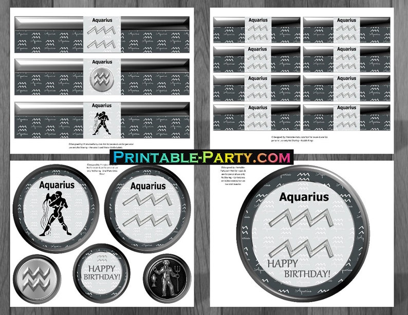 Printable Aquarius Party Supplies Zodiac Theme Etsy