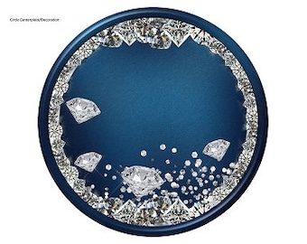 Blank Editable 8 Inch Circle Printable | Denim Diamonds Blue White Silver Gray | Instant Download Charger Plate Insert CenterPiece
