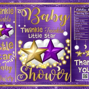 Printable Potato Chip Bags | Purple Gold Twinkle Twinkle Little Star | Nursery Rhyme Baby Shower Favors