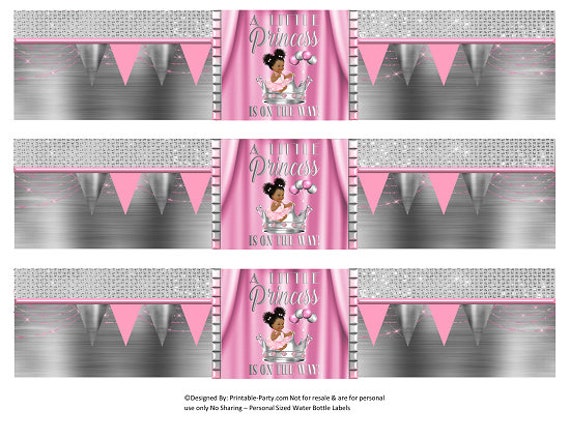 Printable Water Bottle Labels | Baby Shower Pink Silver African Ethnic Royal Princess Drink Wrappers | Instant Download Il_570xn