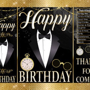 Printable Potato Chip Bags | Tuxedo Bow Tie Gentleman White Black Gold Favors
