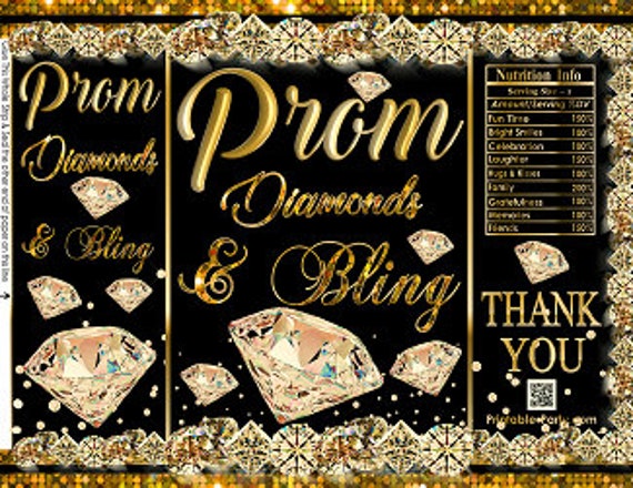 Printable Potato Chip Bags | Black Gold & Bling Diamonds Prom Night Graduation Champagne Party Favors Il_570xn