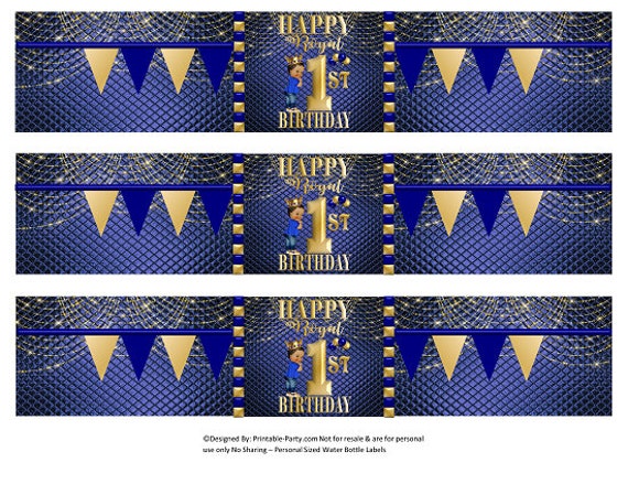 Printable Water Bottle Labels Royal Prince Blue Gold Drink 