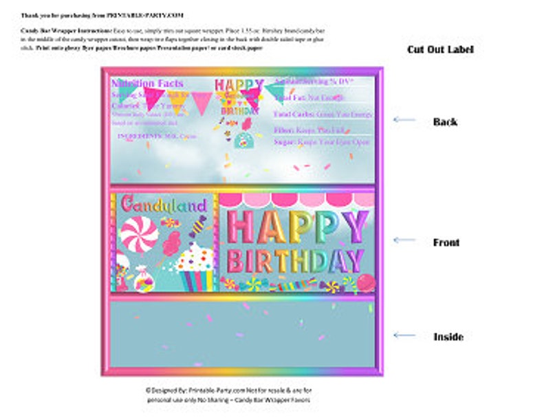 printable candy bar wrappers candyland candy shop lollipop etsy