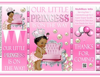Printable Potato Chip Bags |  Baby Shower Pink White | Ethnic African Amercian | Royal Favors